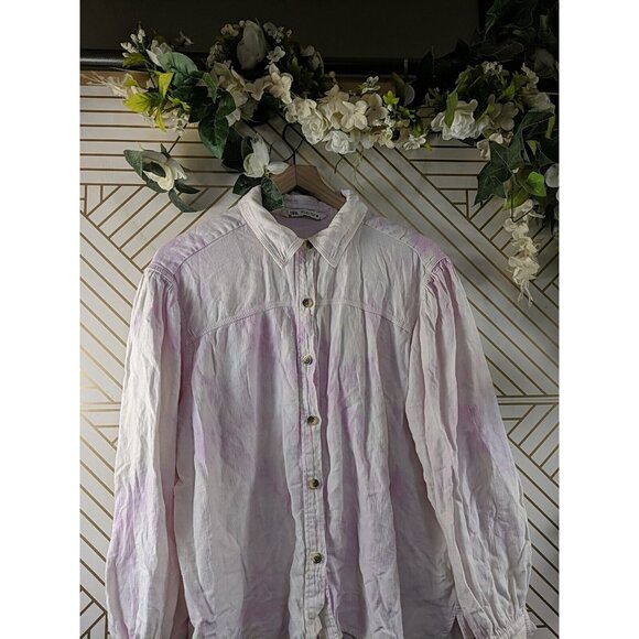 ZARA Women's Pink White Tie Dye Button Up Puff Sleeve Collar Long SleeSize Large - Picture 2 of 6